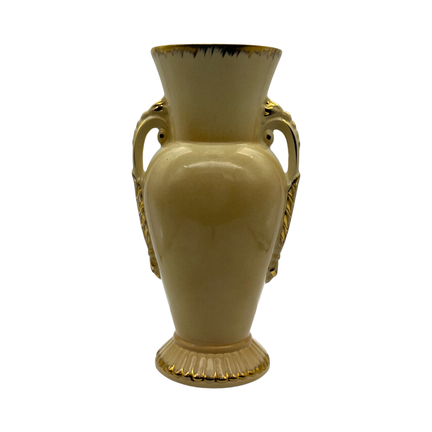 Spaulding China - Double Handle Gold Trim Decal Vase - Vintage - Large - 10"