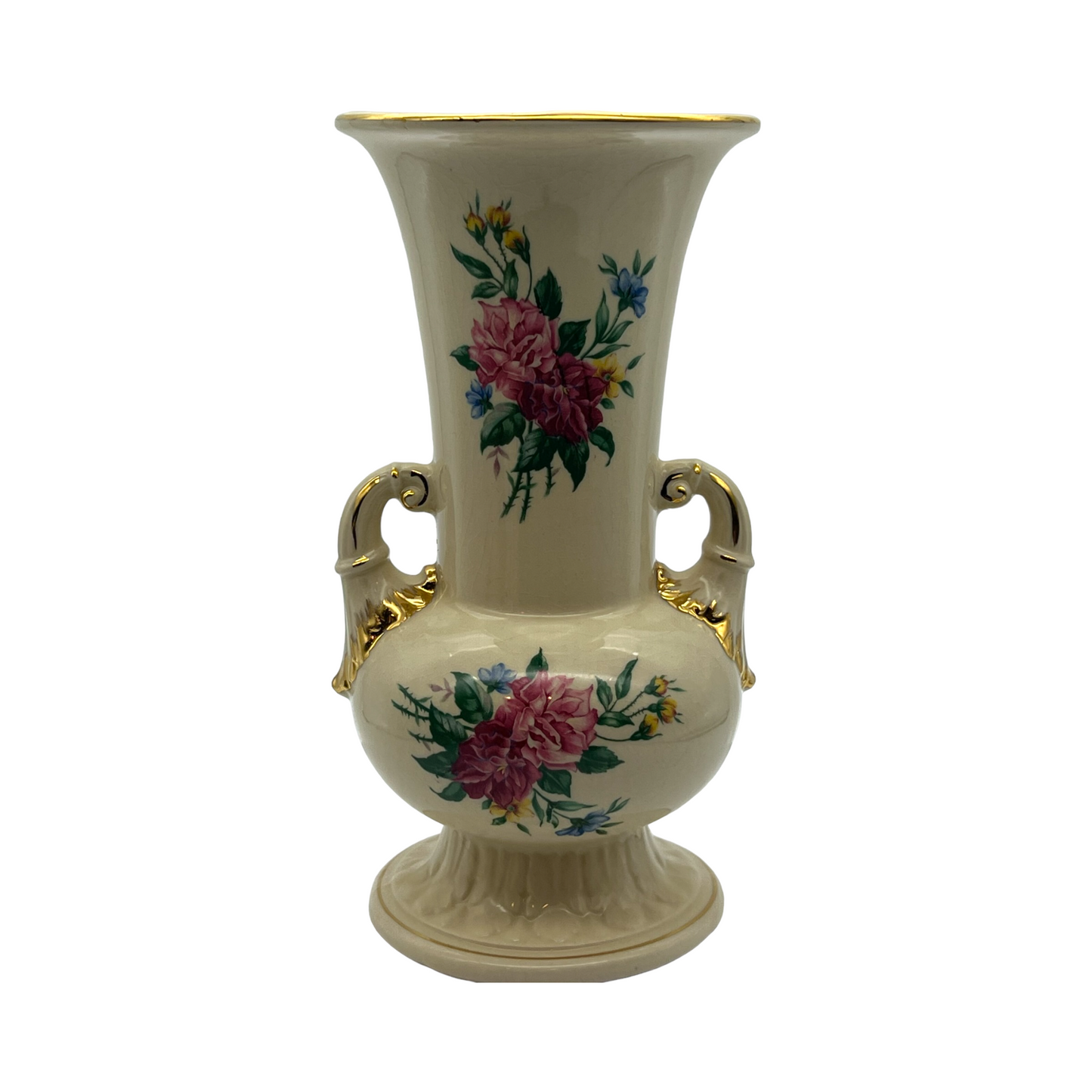 Royal Copley - Double Handle Gold Trim Rachel Decal Vase - Vintage - Large - 8"