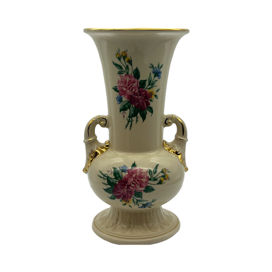 Spaulding China - Double Handle Gold Trim Bold Barbara Decal Vase - Vintage - Large - 8.5"