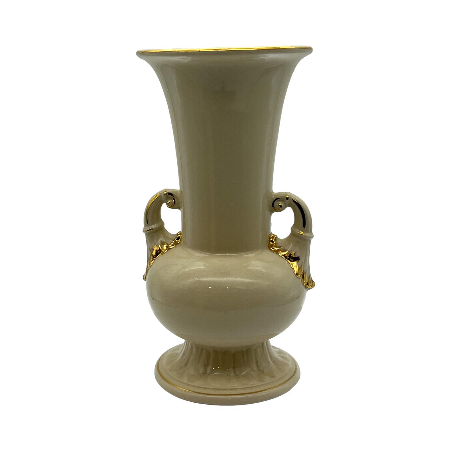 Spaulding China - Double Handle Gold Trim Bold Barbara Decal Vase - Vintage - Large - 8.5"