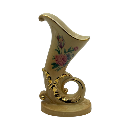 Spaulding - Cornucopia Vase Gold Trim - Vintage - 6"