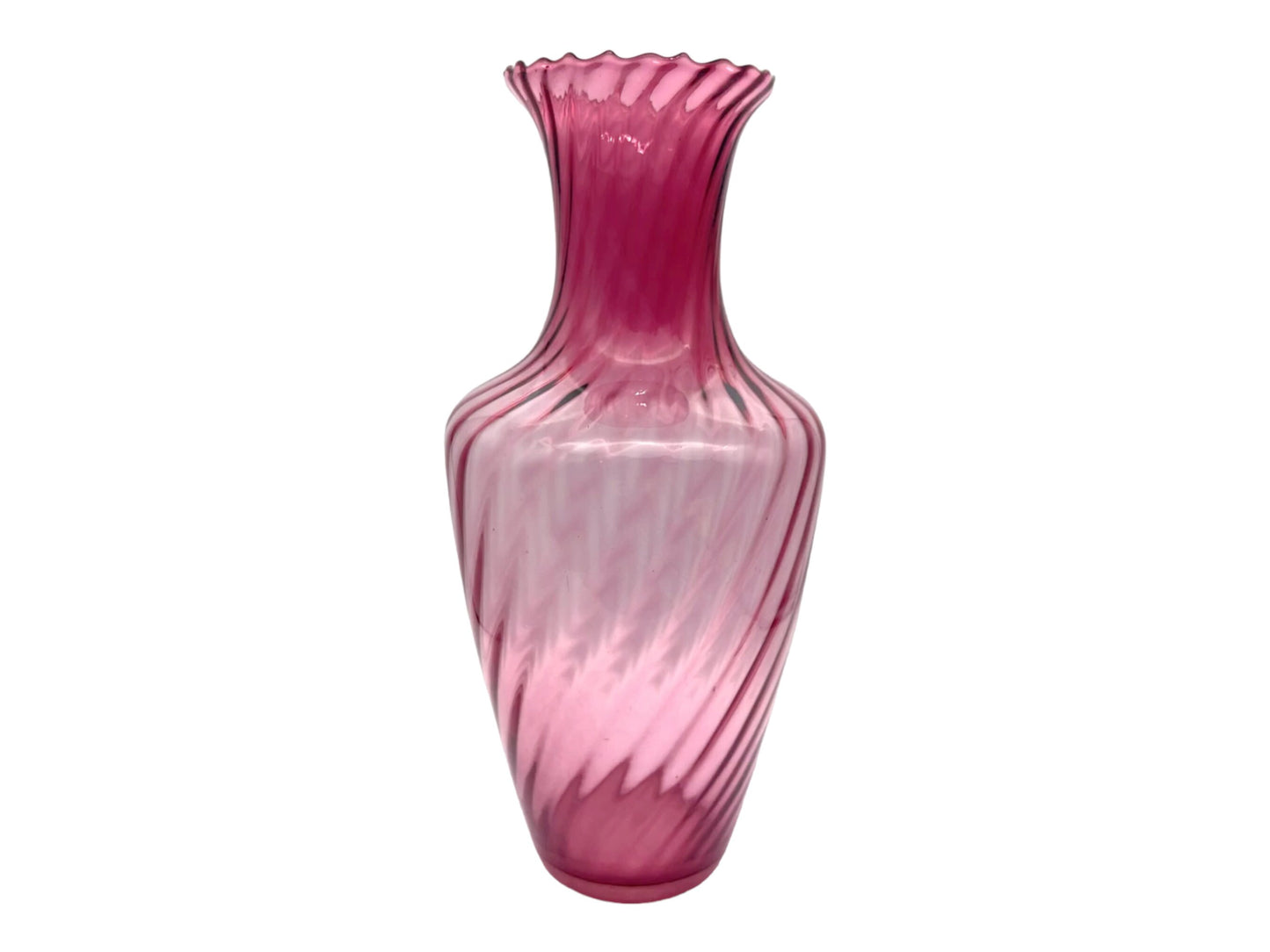 Fenton Art Glass - Cranberry Swirl Vase - 14" X 7"