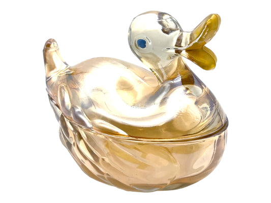 Jeanette Glass Co - Marigold Duck Bowl & Lid - 8"