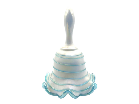 Fenton Art Glass - Bell - Opalescent With Aquamarine Spiral Ribbon - 7"